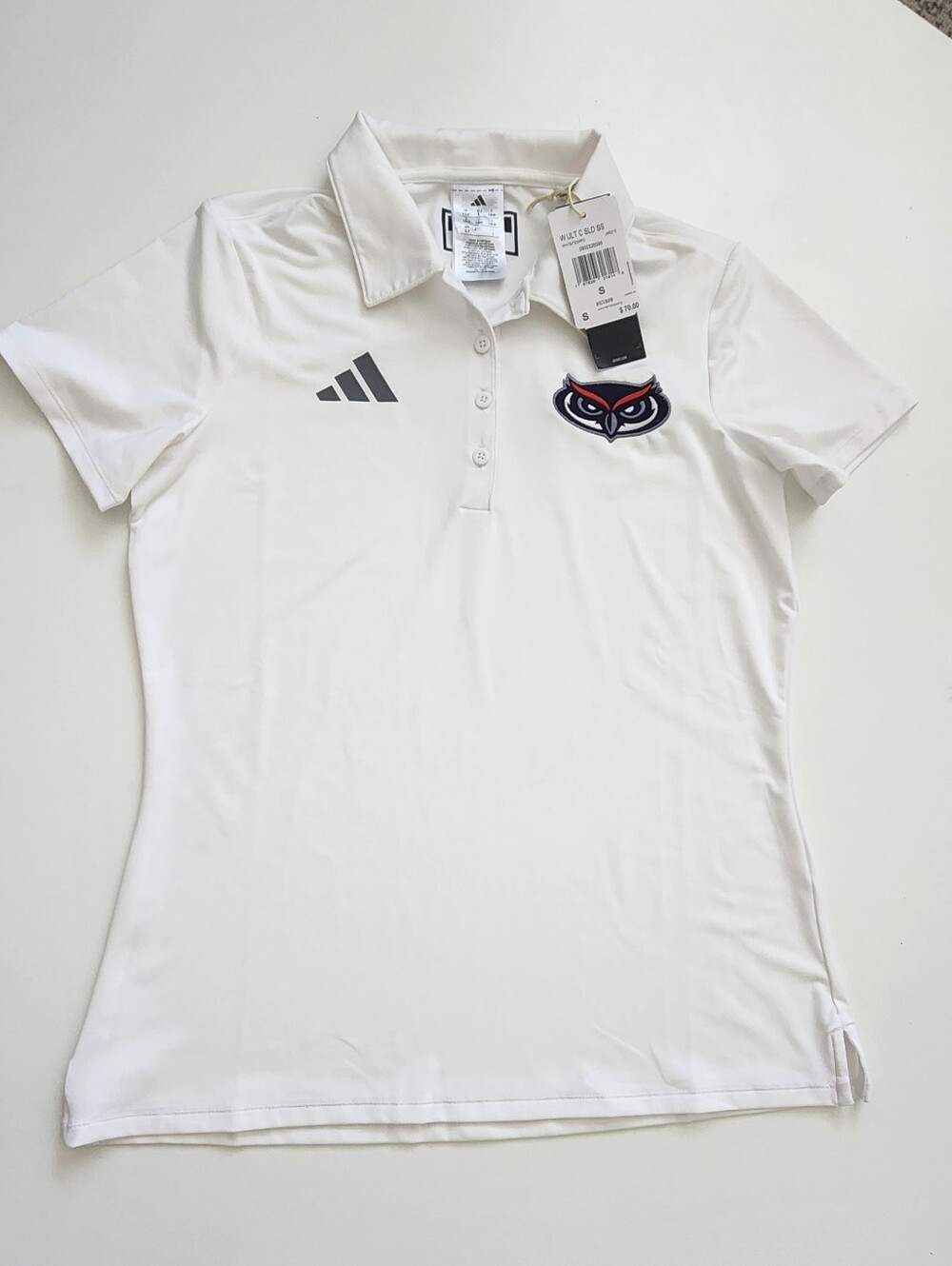 NWT Adidas FAU Florida Atlantic University White Golf Polo Shirt Size S